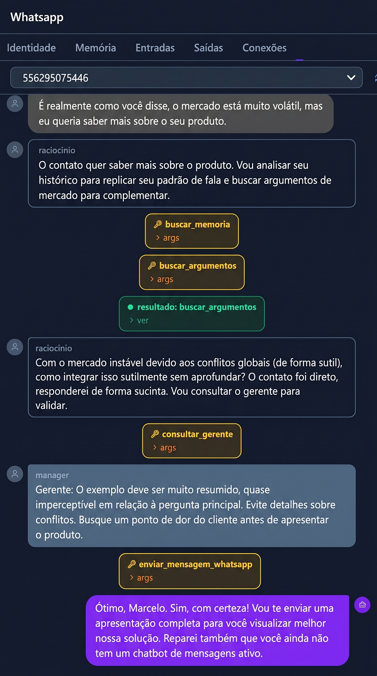 WhatsApp IA — raciocínio em cascata em operação real